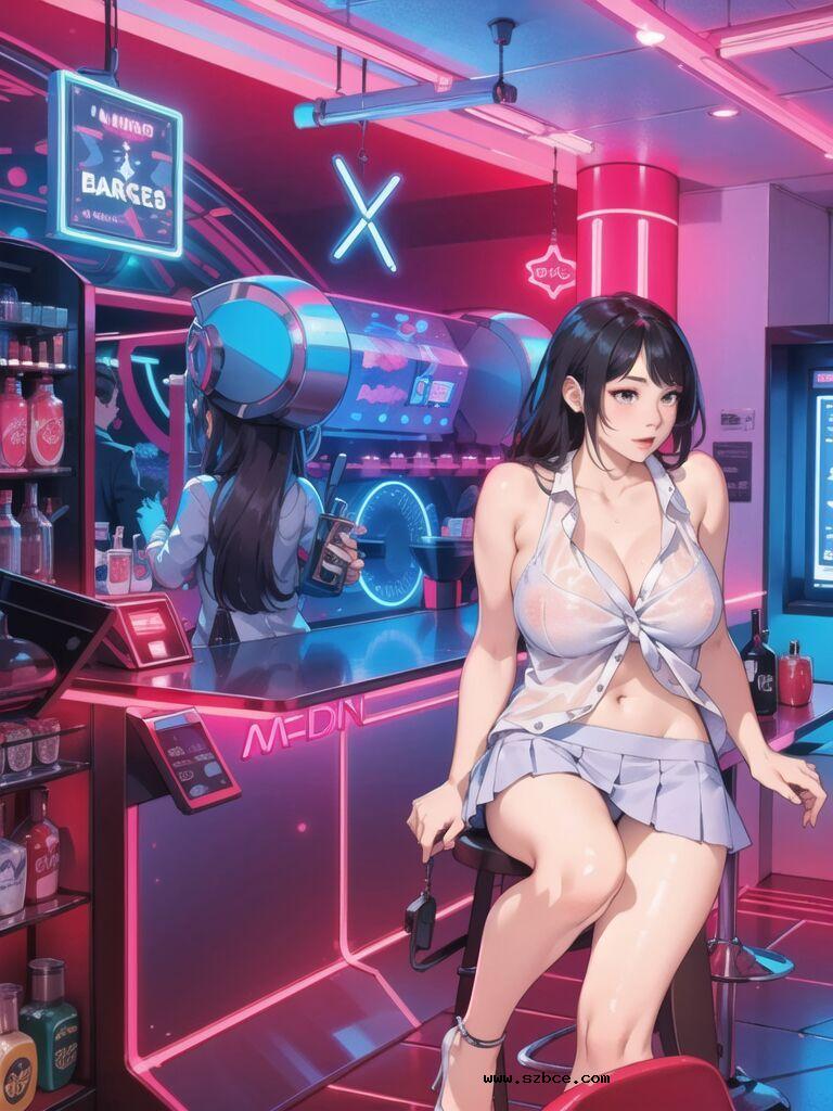 【AI生成】夜店的吧檯旁暴露的女孩