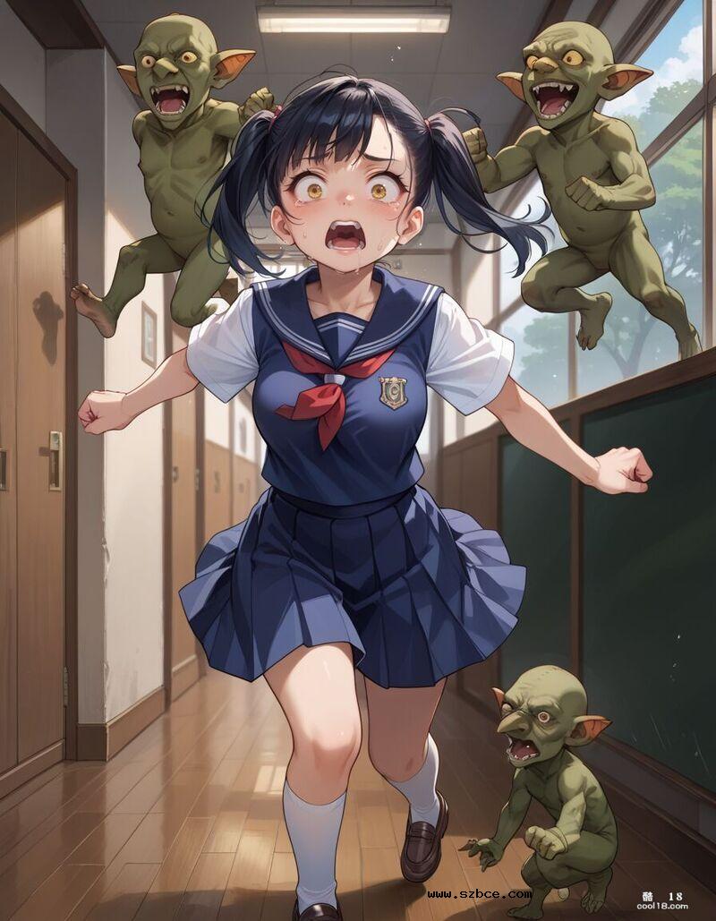 【AI生成】女学生的灾难：哥布林入侵学校