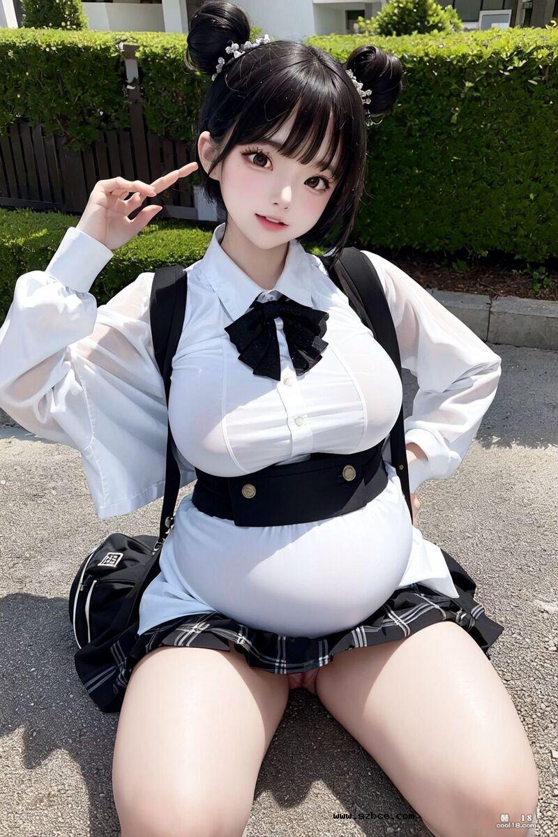 【AI生成】巨乳童颜 可爱的丸子头小孕妇