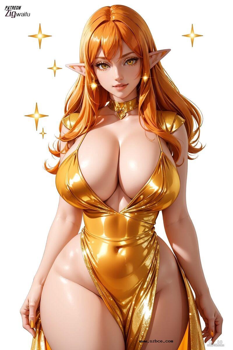 【AI生成】黄金般闪亮的精灵女