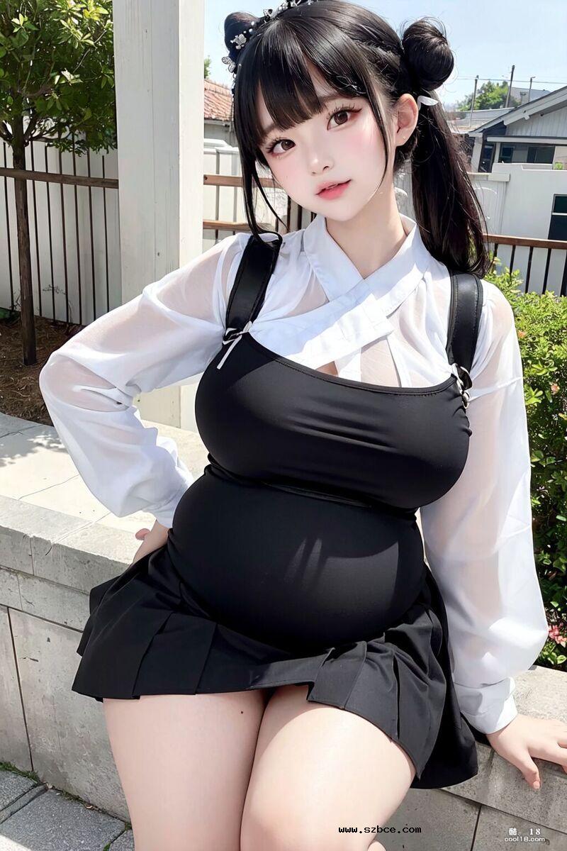 【AI生成】巨乳童颜 可爱的丸子头小孕妇