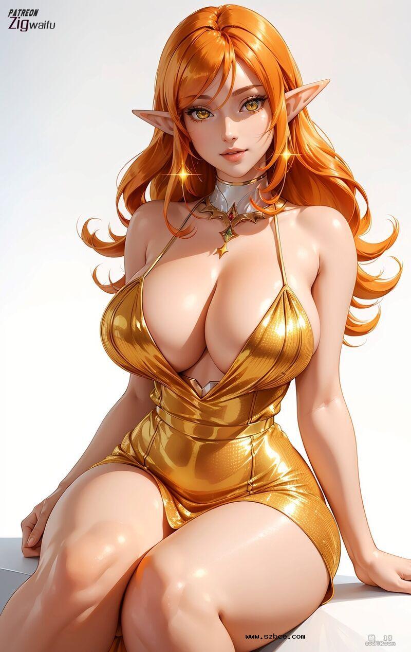 【AI生成】黄金般闪亮的精灵女