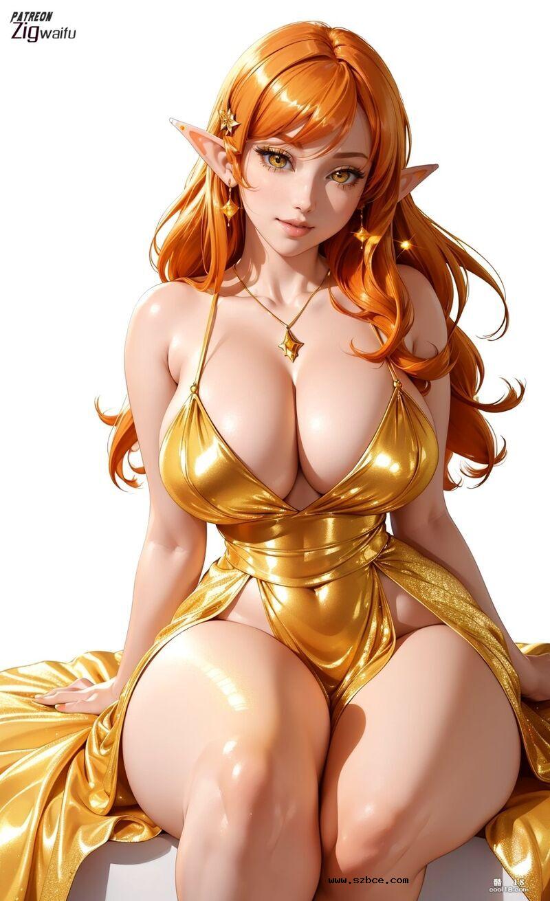 【AI生成】黄金般闪亮的精灵女