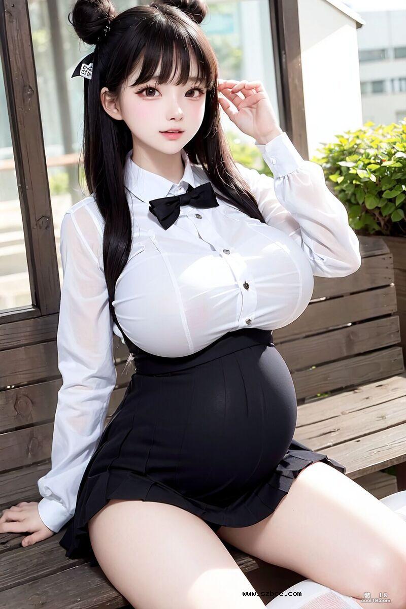 【AI生成】巨乳童颜 可爱的丸子头小孕妇