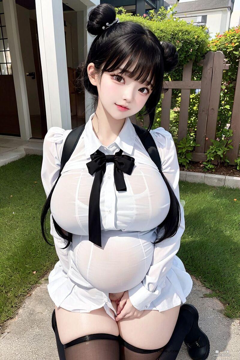 【AI生成】巨乳童颜 可爱的丸子头小孕妇