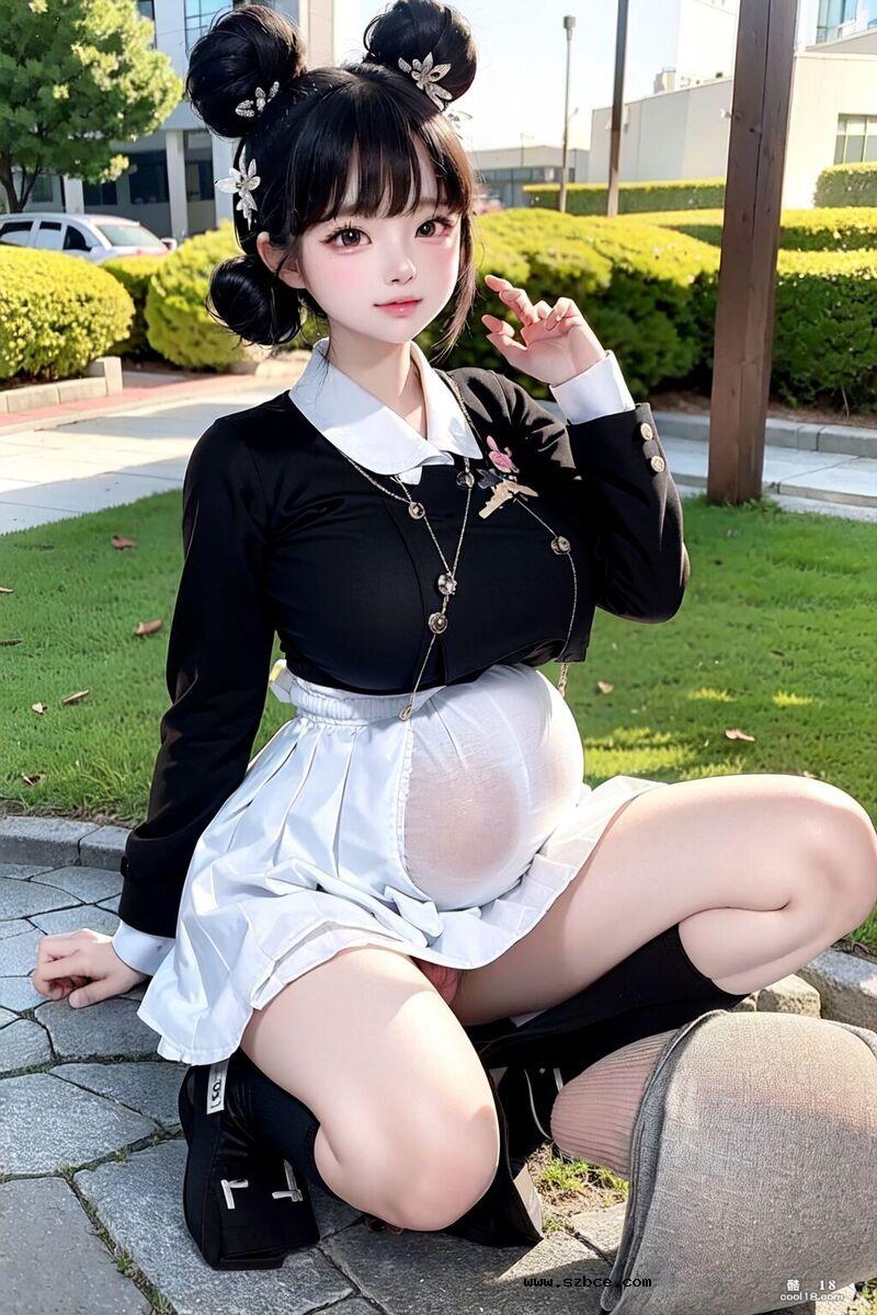 【AI生成】巨乳童颜 可爱的丸子头小孕妇