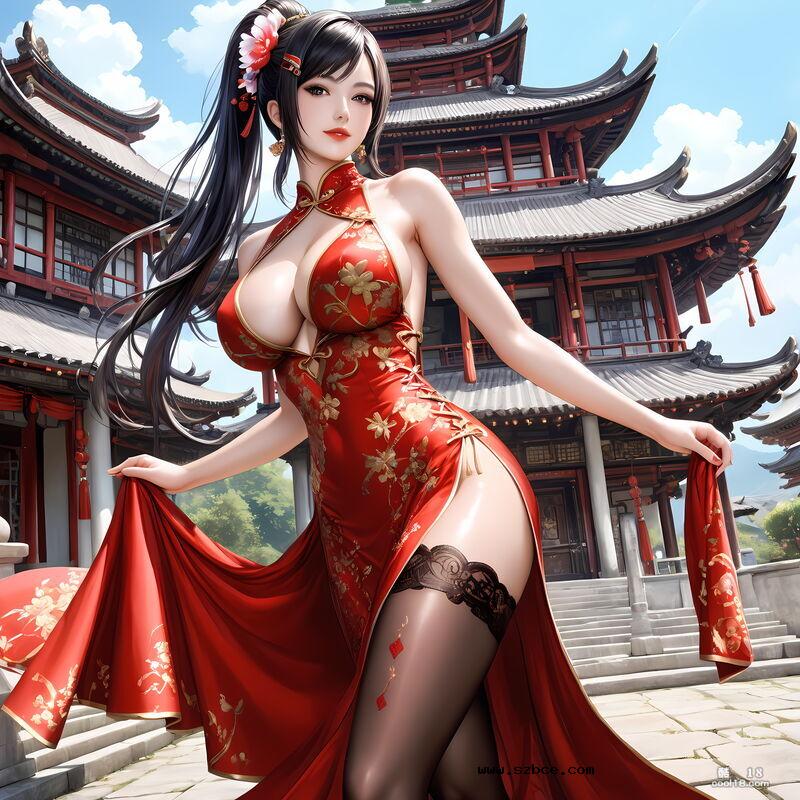 【AI生成】被鸡巴包围的红衣仙子