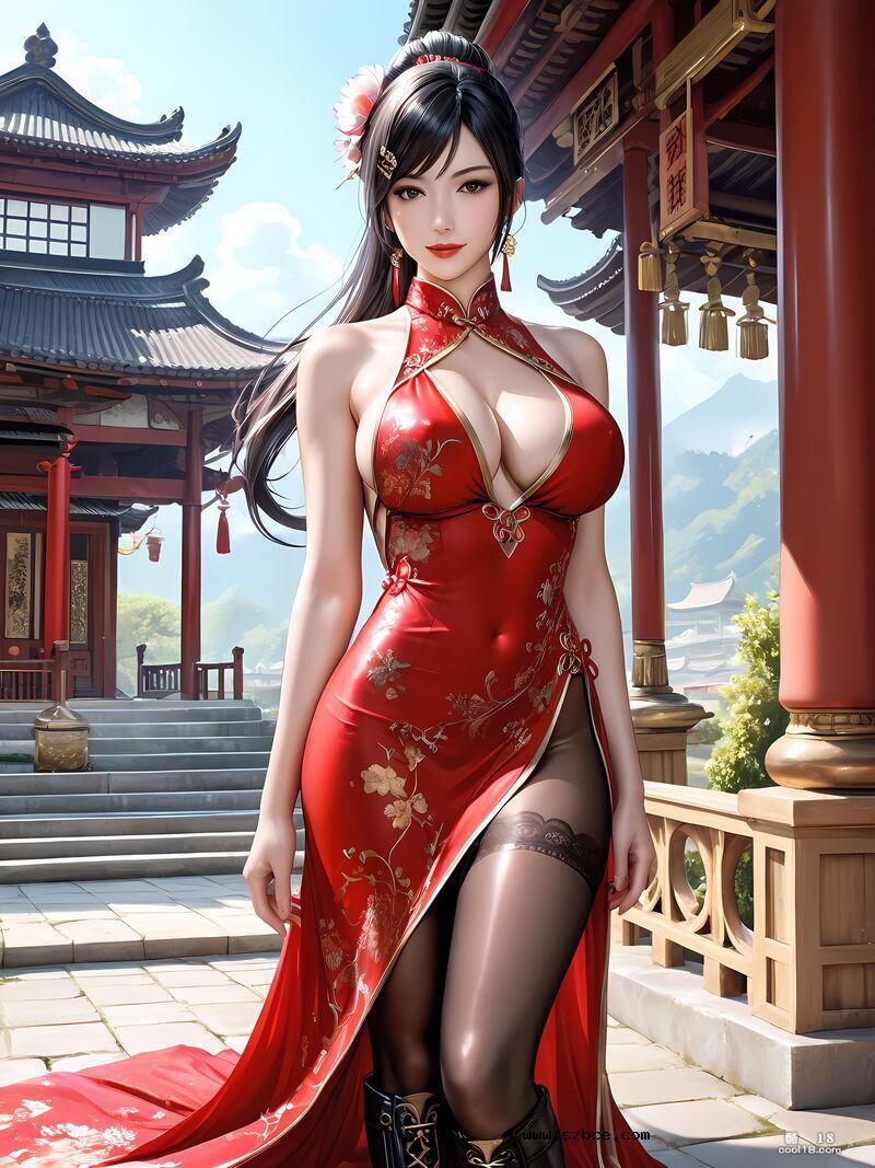【AI生成】被鸡巴包围的红衣仙子